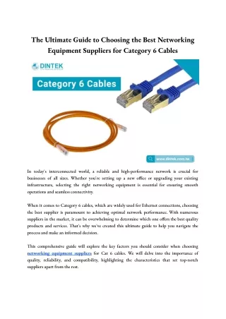 Choose the Best Networking Equipment Suppliers for Category 6 Cables