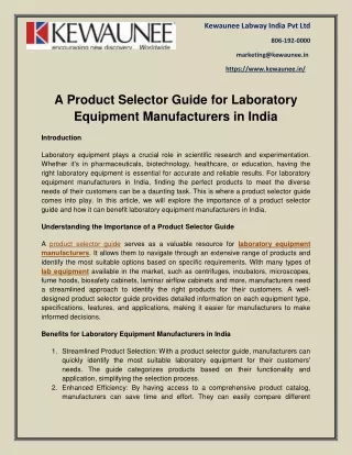 A Product Selector Guide for Laboratory Equipment Manufacturers in India