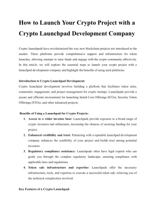 How to Launch Your Crypto Project with a Crypto Launchpad Development Company