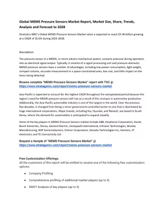 global mems pressure sensors market report market