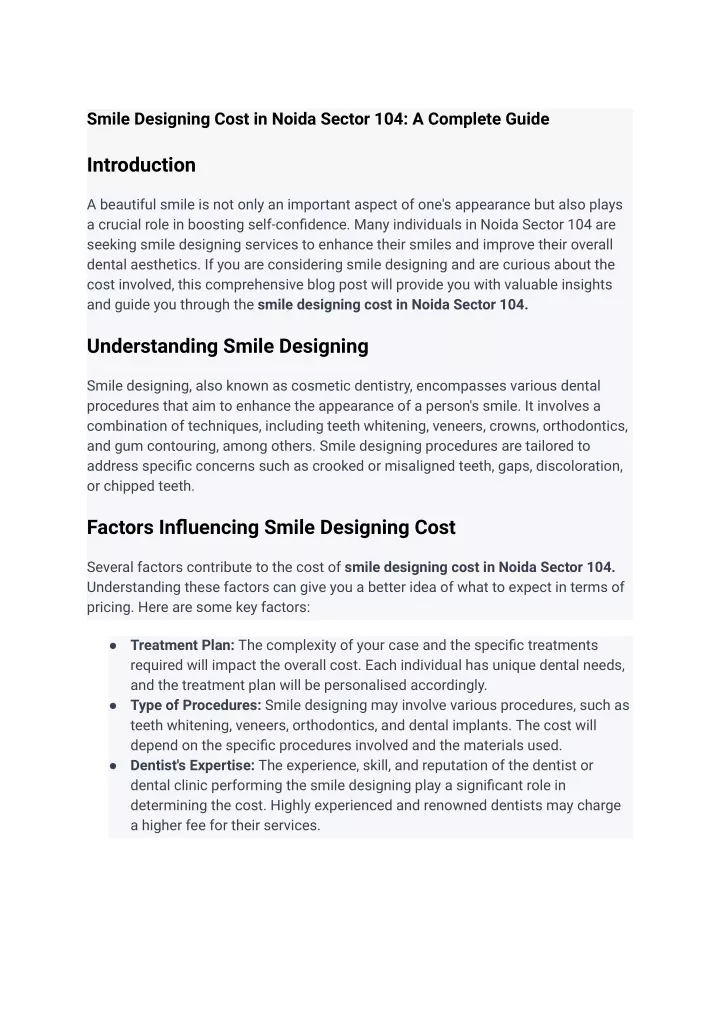 smile designing cost in noida sector