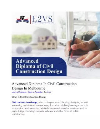 Advanced Diploma In Civil Construction Design In Melbourne