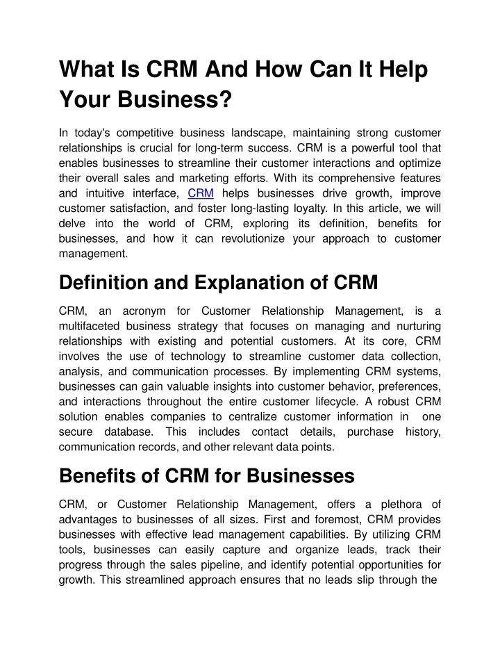 what is crm and how can it help your business