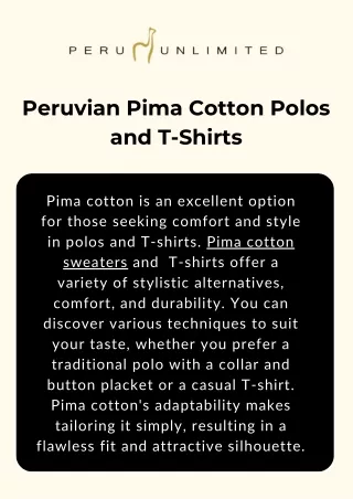 Experience  Pima Cotton Sweaters and T-Shirts At Peru Unlimited Corp