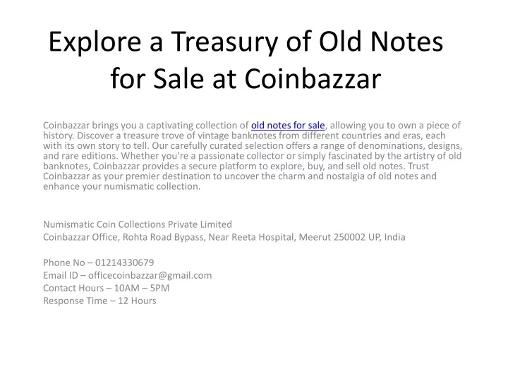 explore a treasury of old notes for sale at coinbazzar