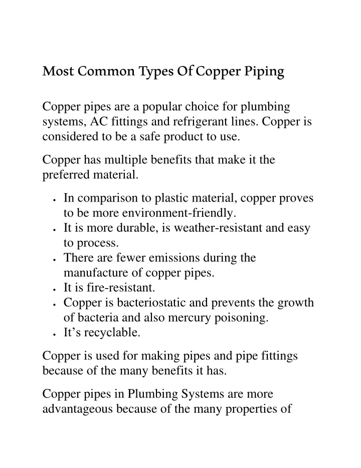 most common types of copper piping