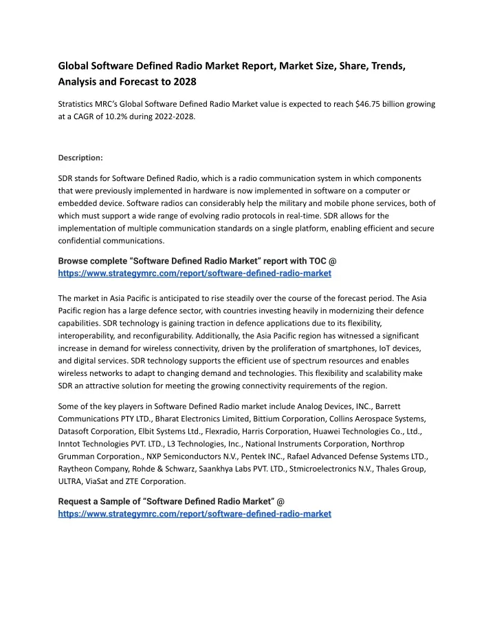 global software defined radio market report