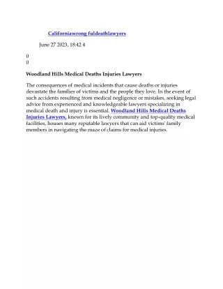 Woodland Hills Medical Deaths Injuries Lawyers,
