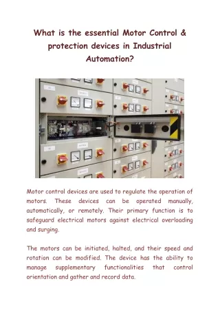 What is the essential Motor Control & protection devices in Industrial Automation