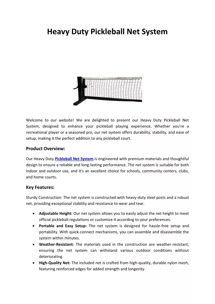 heavy duty pickleball net system