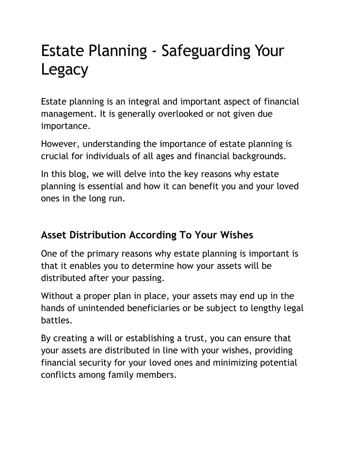 estate planning safeguarding your legacy