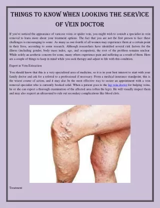 Things to Know When Looking the Service of Vein Doctor