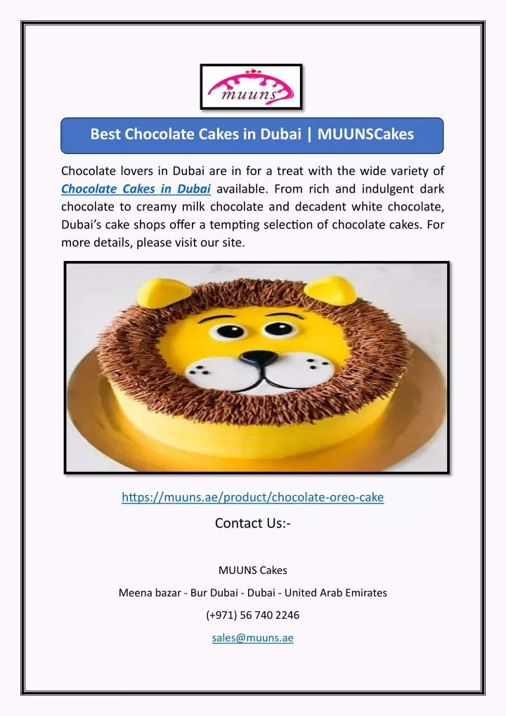 best chocolate cakes in dubai muunscakes