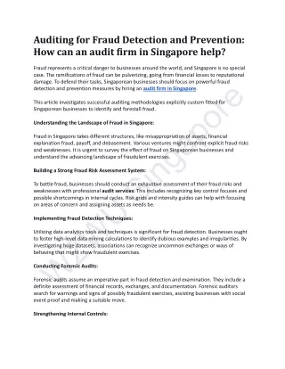 Auditing for Fraud Detection and Prevention How can an audit firm in Singapore h