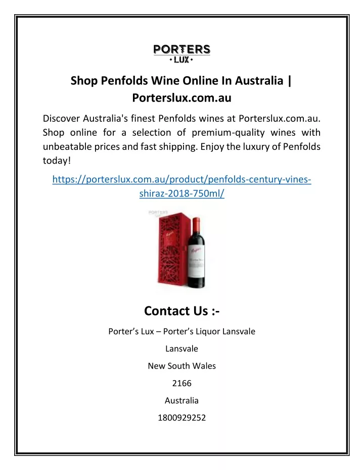 shop penfolds wine online in australia porterslux