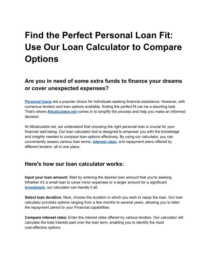 find the perfect personal loan fit use our loan