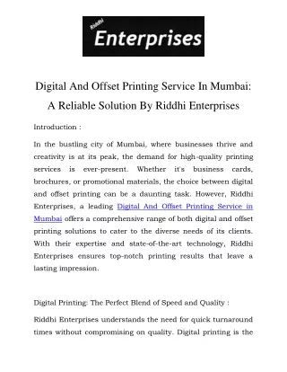 digital and offset printing service in mumbai