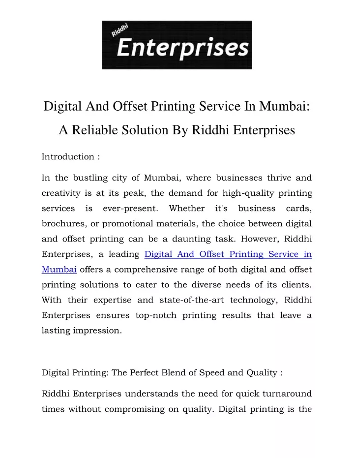 digital and offset printing service in mumbai