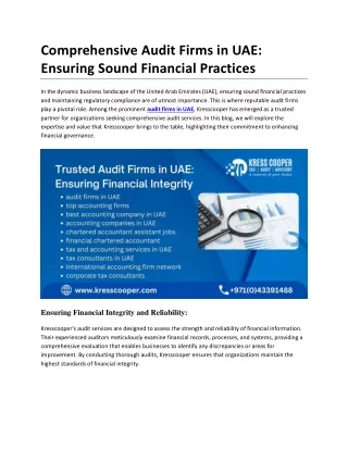 Comprehensive Audit Firms in UAE: Ensuring Sound Financial Practices