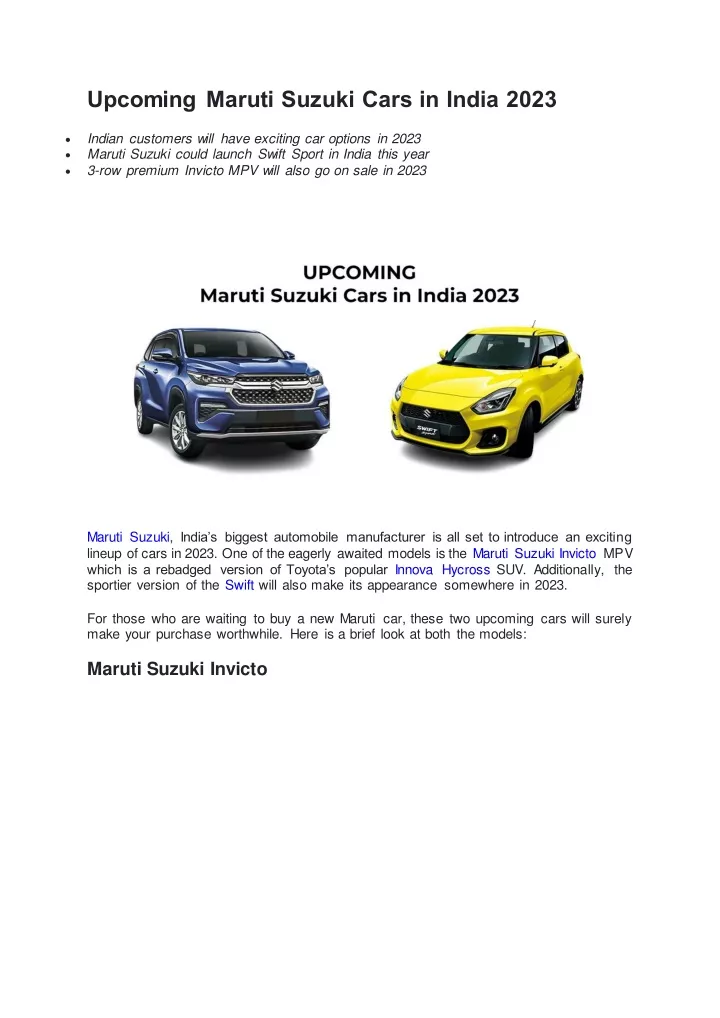 upcoming maruti suzuki cars in india 2023
