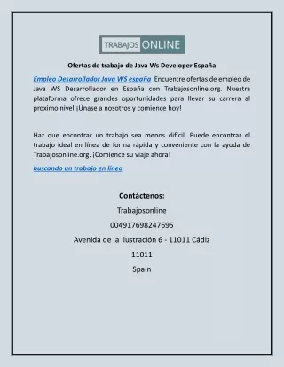Ofertas de trabajo de Java Ws Developer España