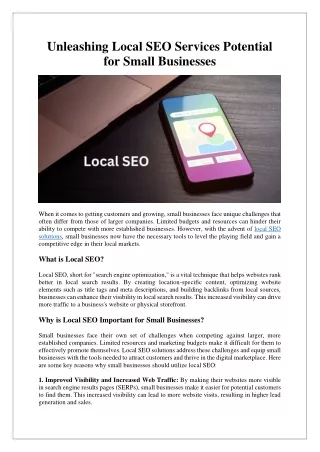 Unleashing Local SEO Services Potential for Small Businesses