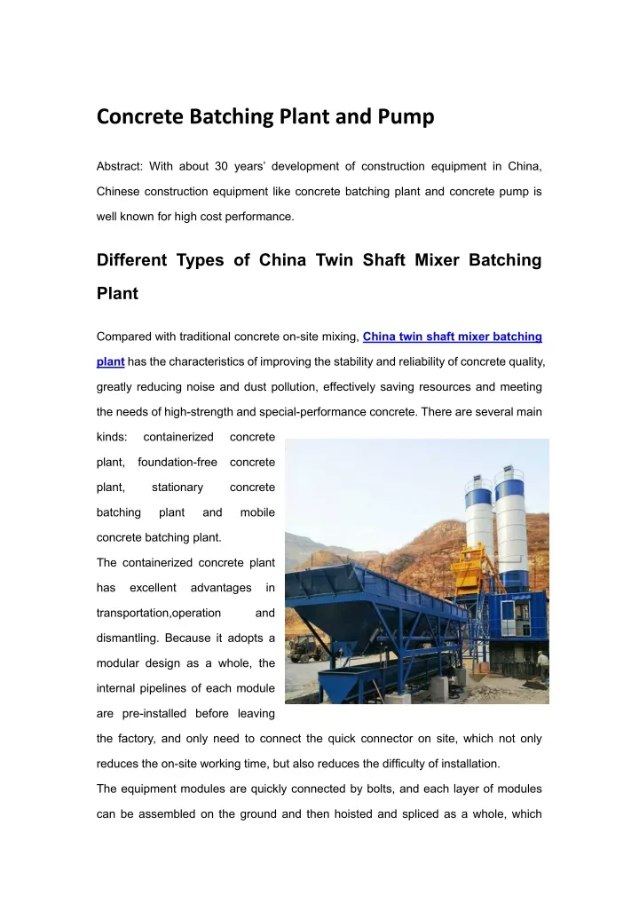 concrete batching plant and pump