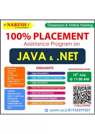 100% Placement Assistance Program On Java Developer & Dot Net.