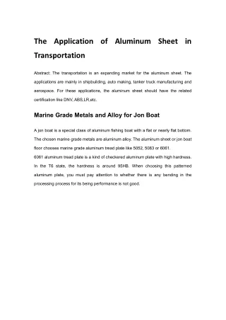 The Application of Aluminum Sheet in Transportation