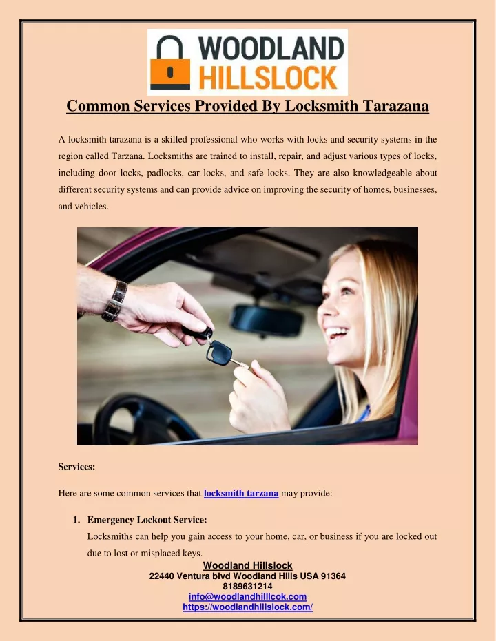 common services provided by locksmith tarazana