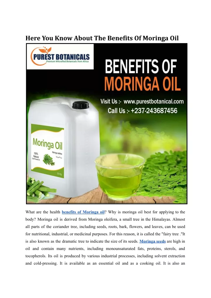 here you know about the benefits of moringa oil