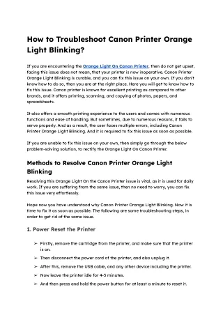 How to Fix Canon Printer Orange Light Blinking Issue