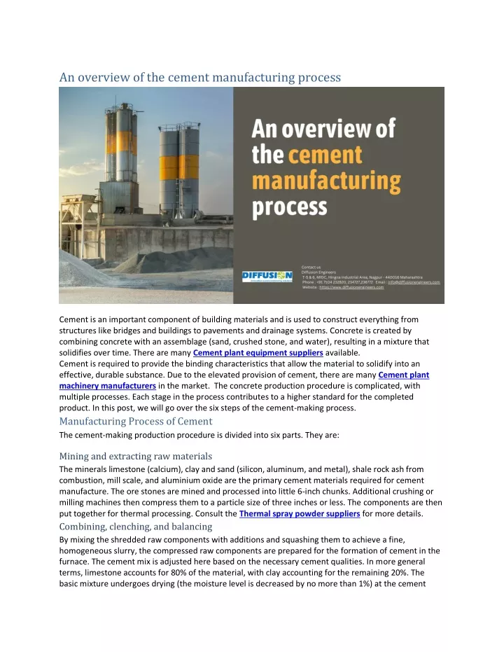 an overview of the cement manufacturing process