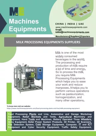 Milk Processing Equipments Suppliers