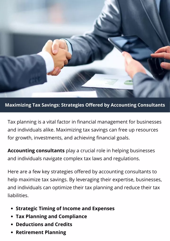 maximizing tax savings strategies offered
