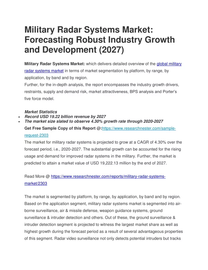 military radar systems market forecasting robust