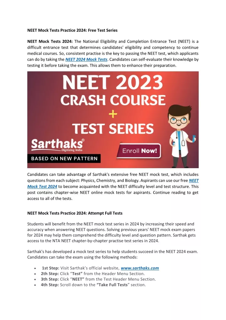 neet mock tests practice 2024 free test series