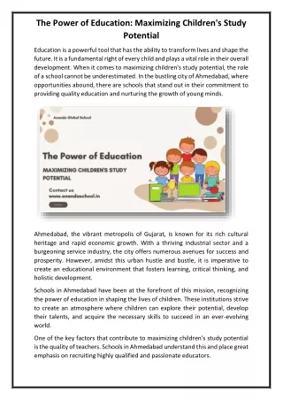 The Power of Education Maximizing Children's Study Potential