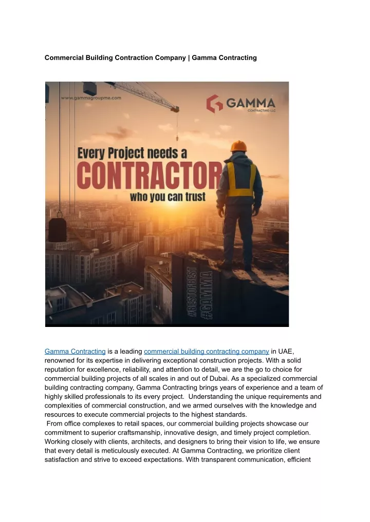 commercial building contraction company gamma