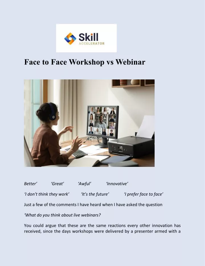 face to face workshop vs webinar