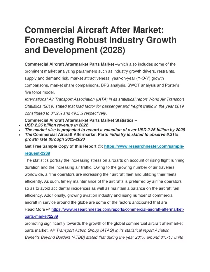 commercial aircraft after market forecasting