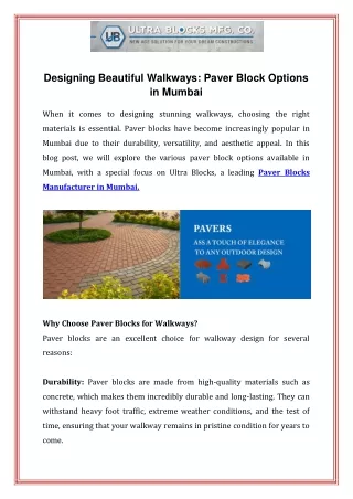Designing Beautiful Walkways Paver Block Options in Mumbai