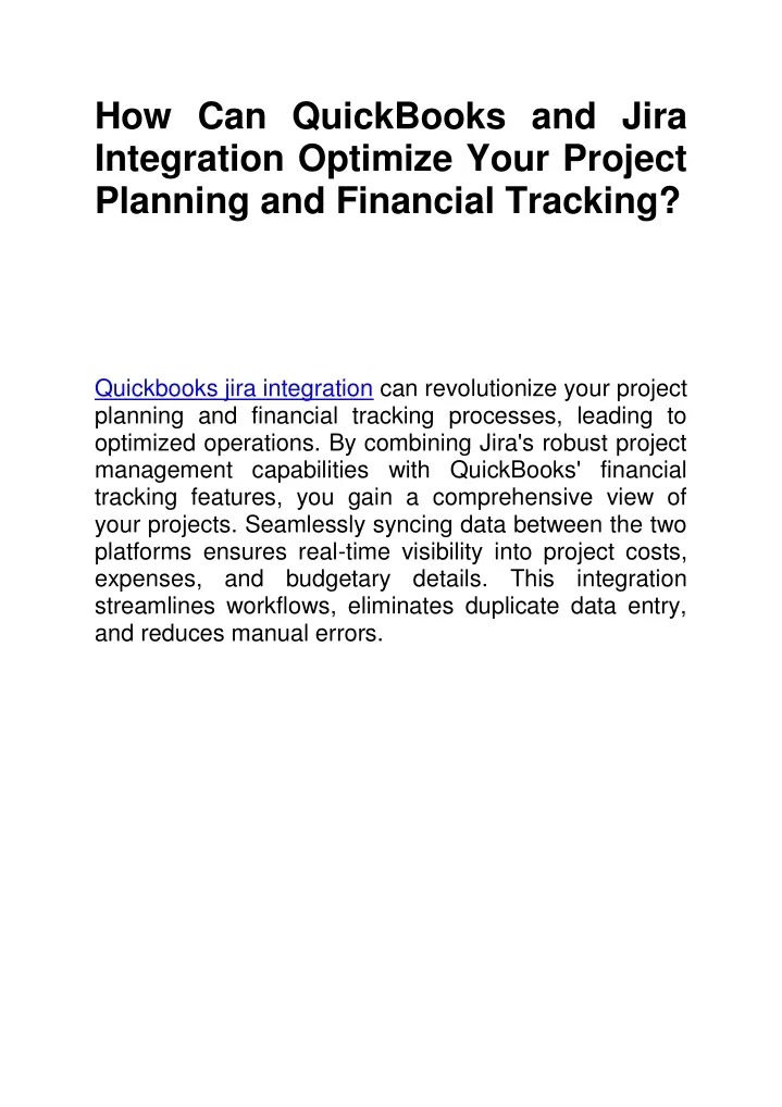 how can quickbooks and jira integration optimize