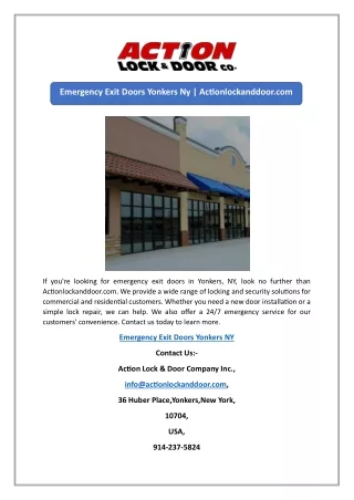 Emergency Exit Doors Yonkers Ny | Actionlockanddoor.com