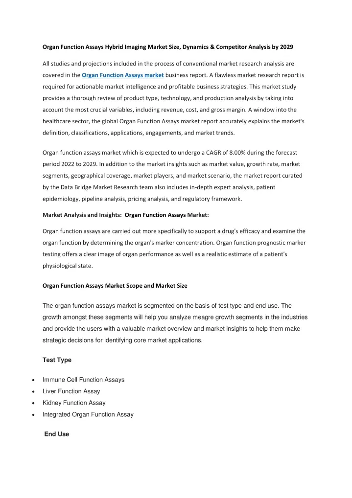 organ function assays hybrid imaging market size