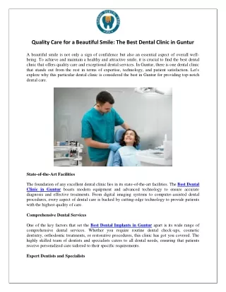 Quality Care for a Beautiful Smile- The Best Dental Clinic in Guntur