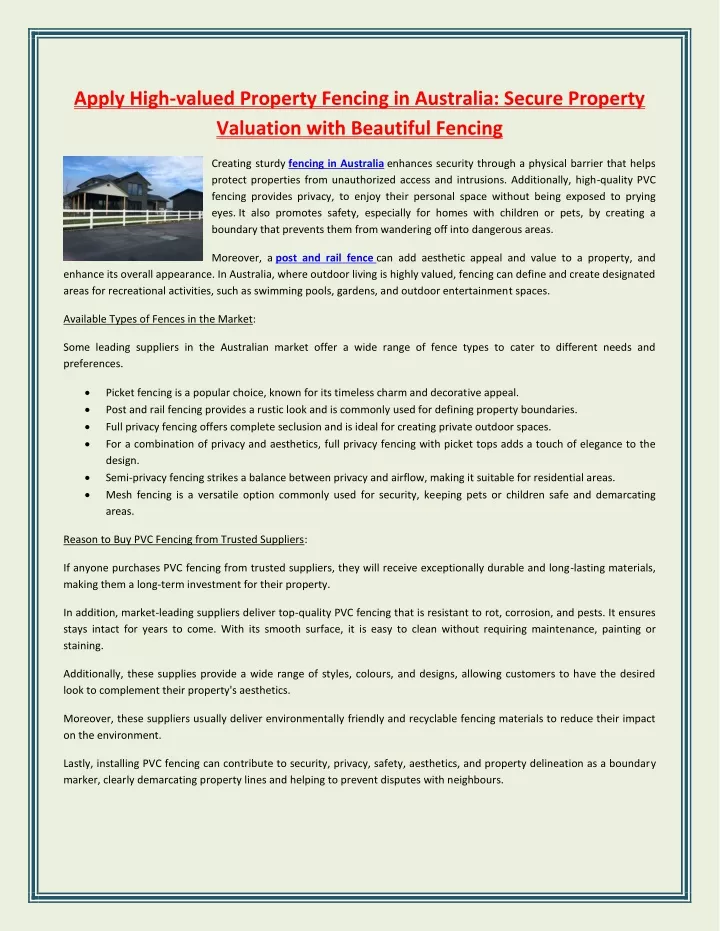 apply high valued property fencing in australia