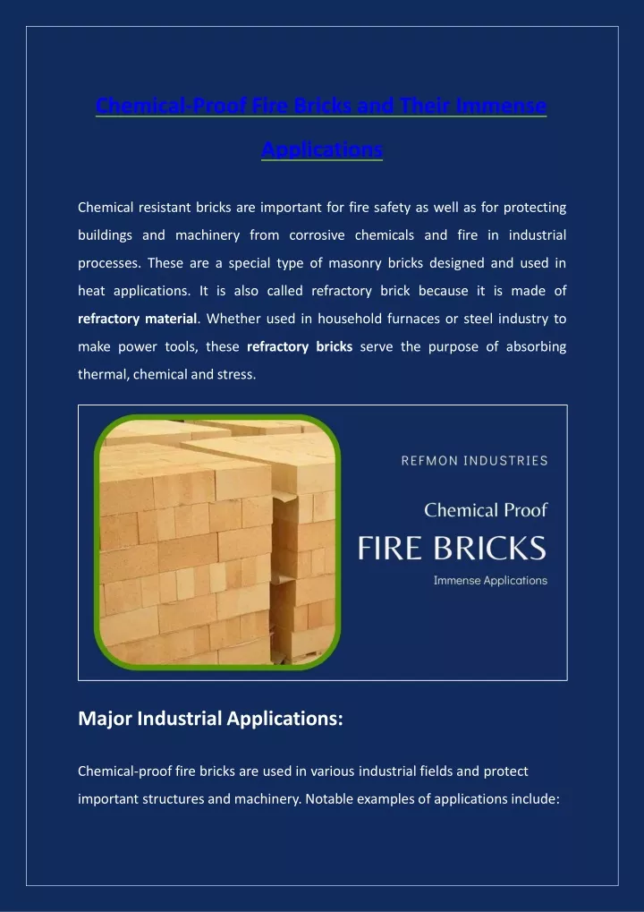chemical proof fire bricks and their immense