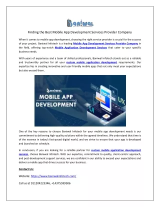 #1 Mobile App Development Services Provider Company | Baniwal Infotech