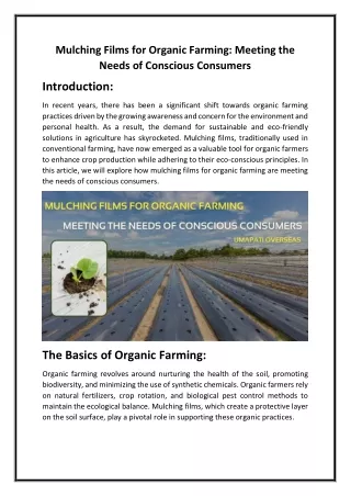 Mulching Films for Organic Farming Meeting the Needs of Conscious Consumers